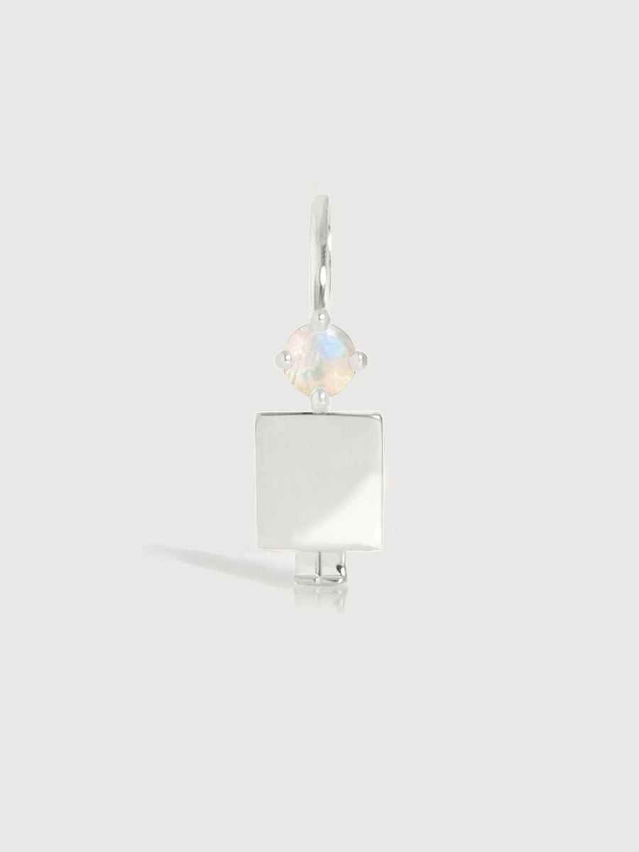 Papá o hombre en oro blanco de 14 quilates con piedra preciosa de piedra lunar, la piedra natal de junio.